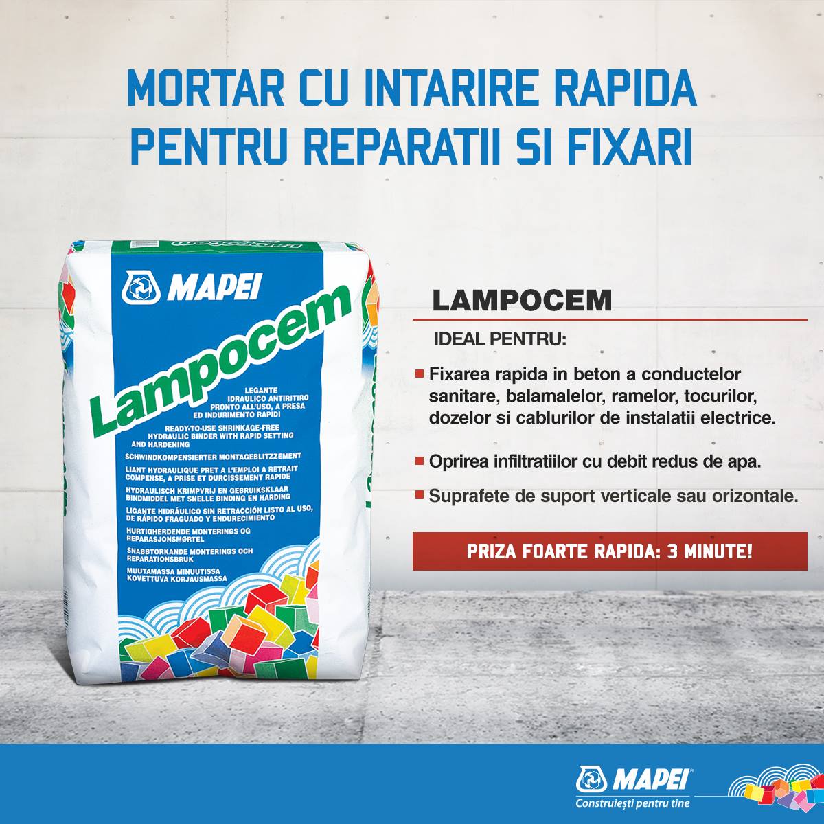Mortar ciment rapid reparatii si fixari cu intarire accelerata Mapei Lampocem 5kg - Shopdecor.ro Ciment rapid